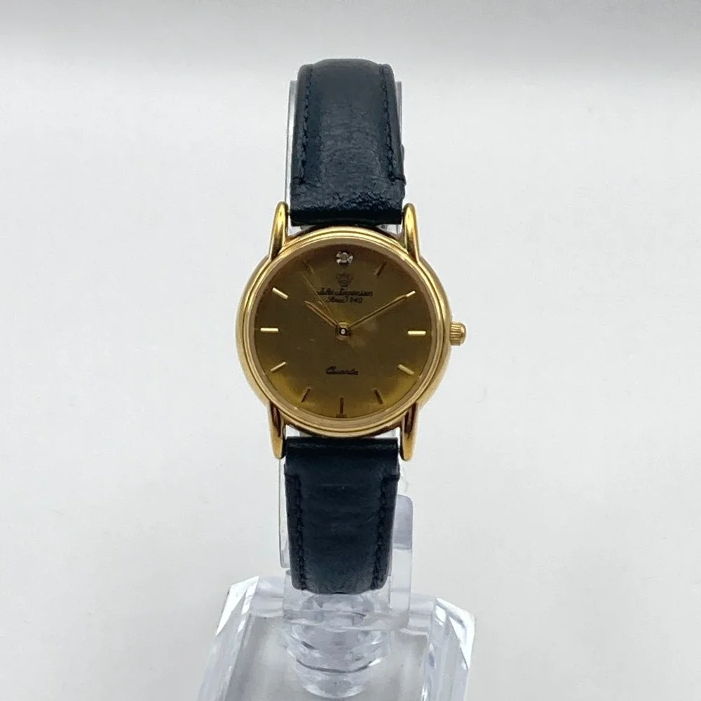Vintage Jules Jurgensen Womens Watch Gold Tone 27mm Black Leather New Battery 8